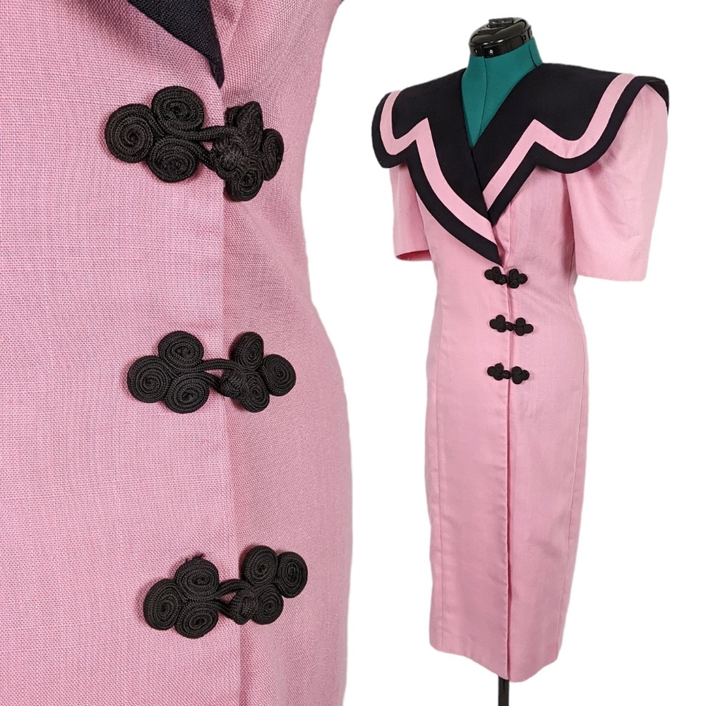 1980s Statement Sailor Sheath Dress Bold Shoulder Pads Ann Tobias 1990s Rare vtg - Picture 4 of 10